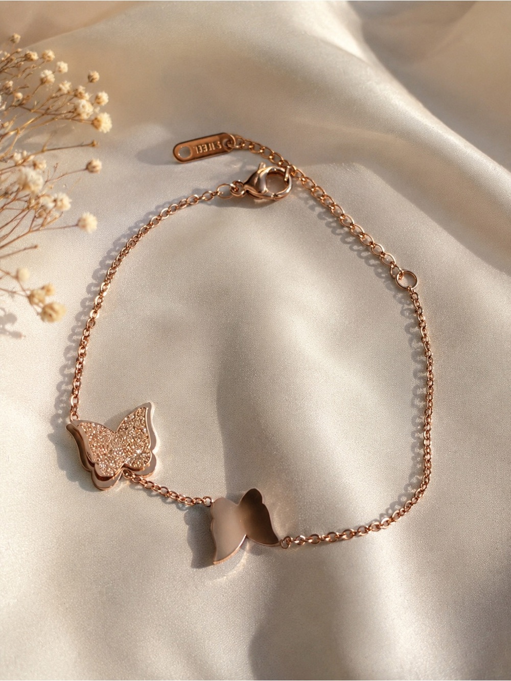 Gold Plated Elegant Rose Gold Butterfly Bracelet Adjustable